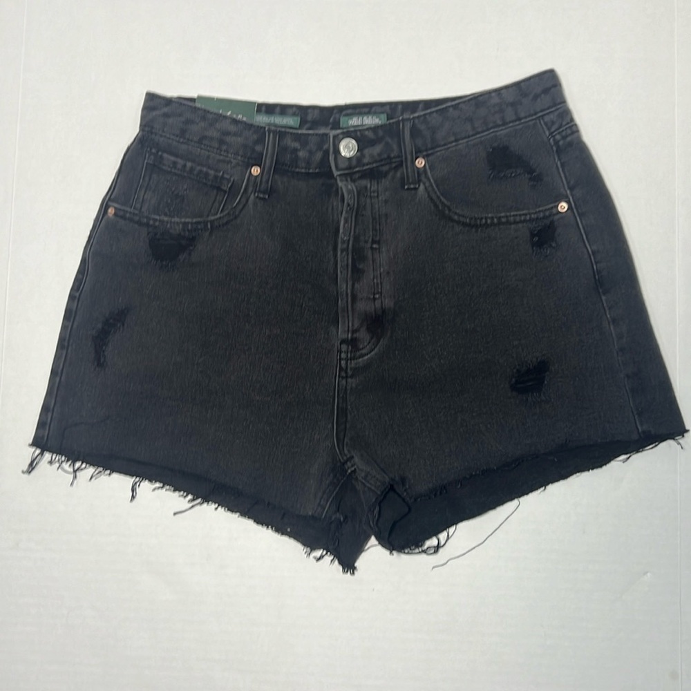 Women’s Wild Fable High Rise Black Denim Destructed Shorts Size 8 100% Cotton
